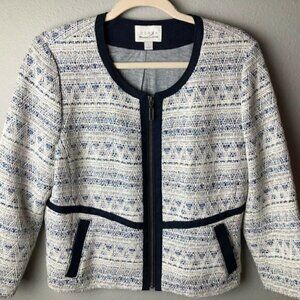 HINGE Nordstrom Metallic Blue White Jersey Lined Wool BlendTweed Blazer size M